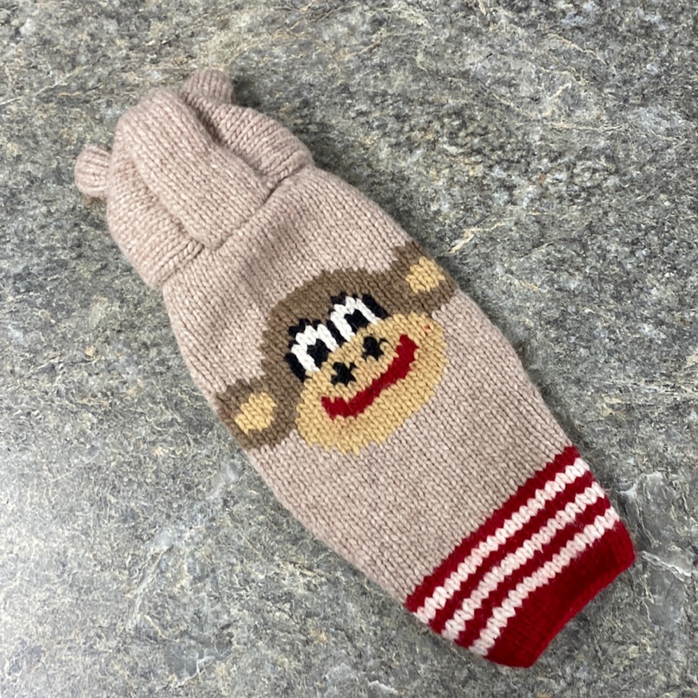 Sock Monkey Knit Dog Coat for Smaller Breed Dogs